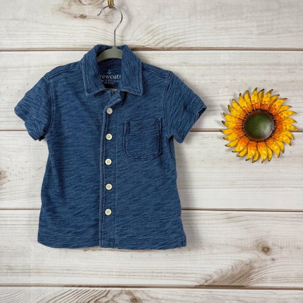 Crewcuts Boys Button-Up Short Sleeve Shirt - Chambray Blue‎ - Size XXS (2-3)